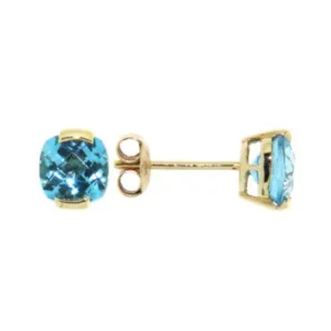 Cushion Blue Topaz Stud Earrings