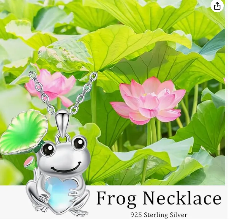 Cute Frog Blue Heart Necklace Pendant Love Toad Jewelry Chain Womens Girls Teen Birthday Gift Gold 925 Sterling Silver 20in.