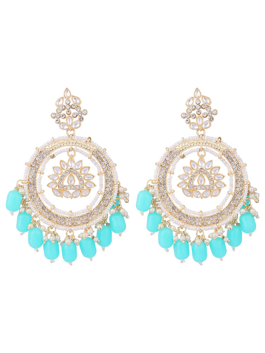 Designer Traditional Round Chandbali Aqua Blue Beaded Kundan Stone Earring - Anikas Creation