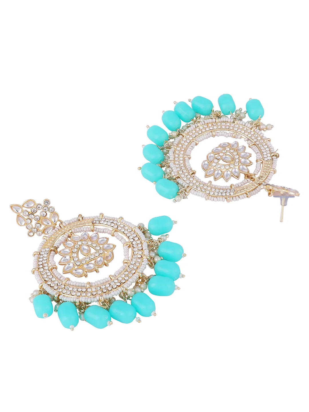 Designer Traditional Round Chandbali Aqua Blue Beaded Kundan Stone Earring - Anikas Creation