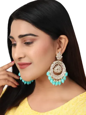 Designer Traditional Round Chandbali Aqua Blue Beaded Kundan Stone Earring - Anikas Creation