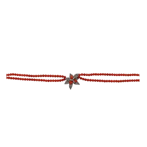 Diamond And Coral Bead Flower Choker
