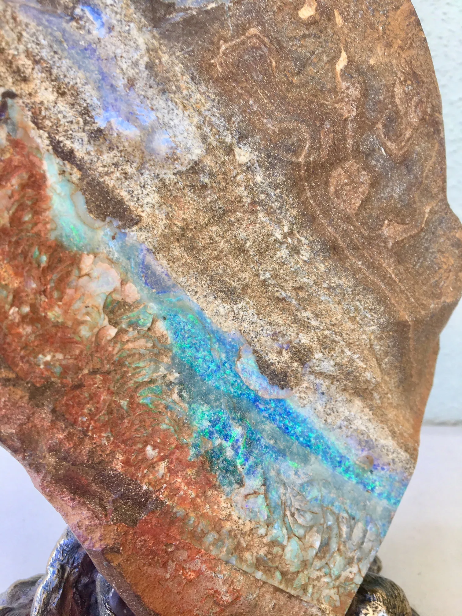 Eagles in Flight on Bright Green and Violet Boulder Opal