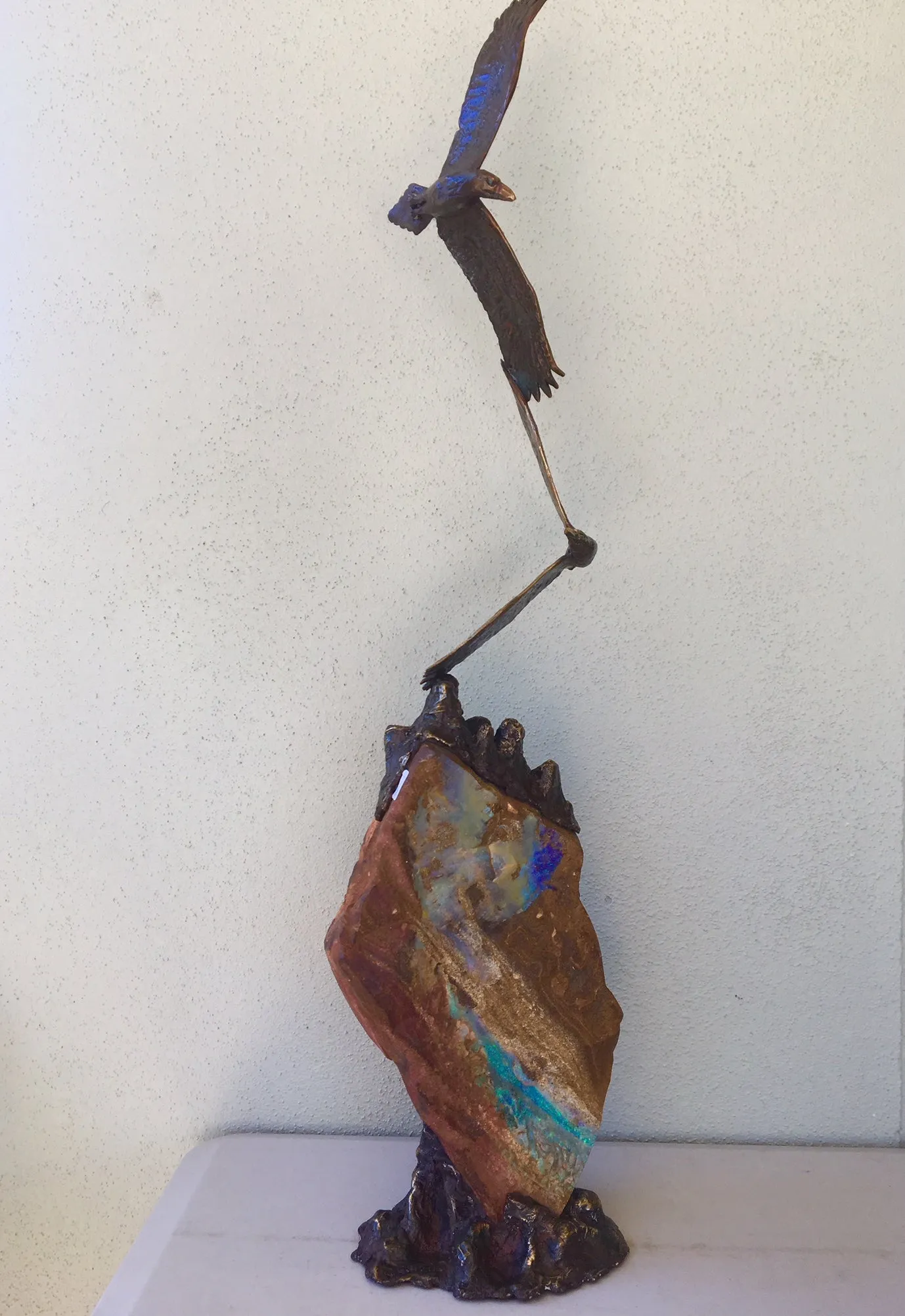 Eagles in Flight on Bright Green and Violet Boulder Opal