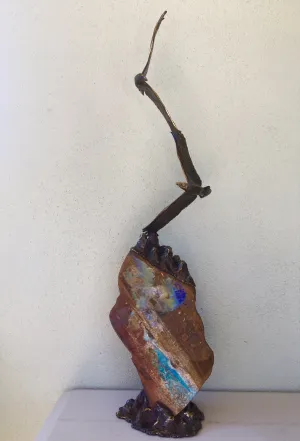 Eagles in Flight on Bright Green and Violet Boulder Opal