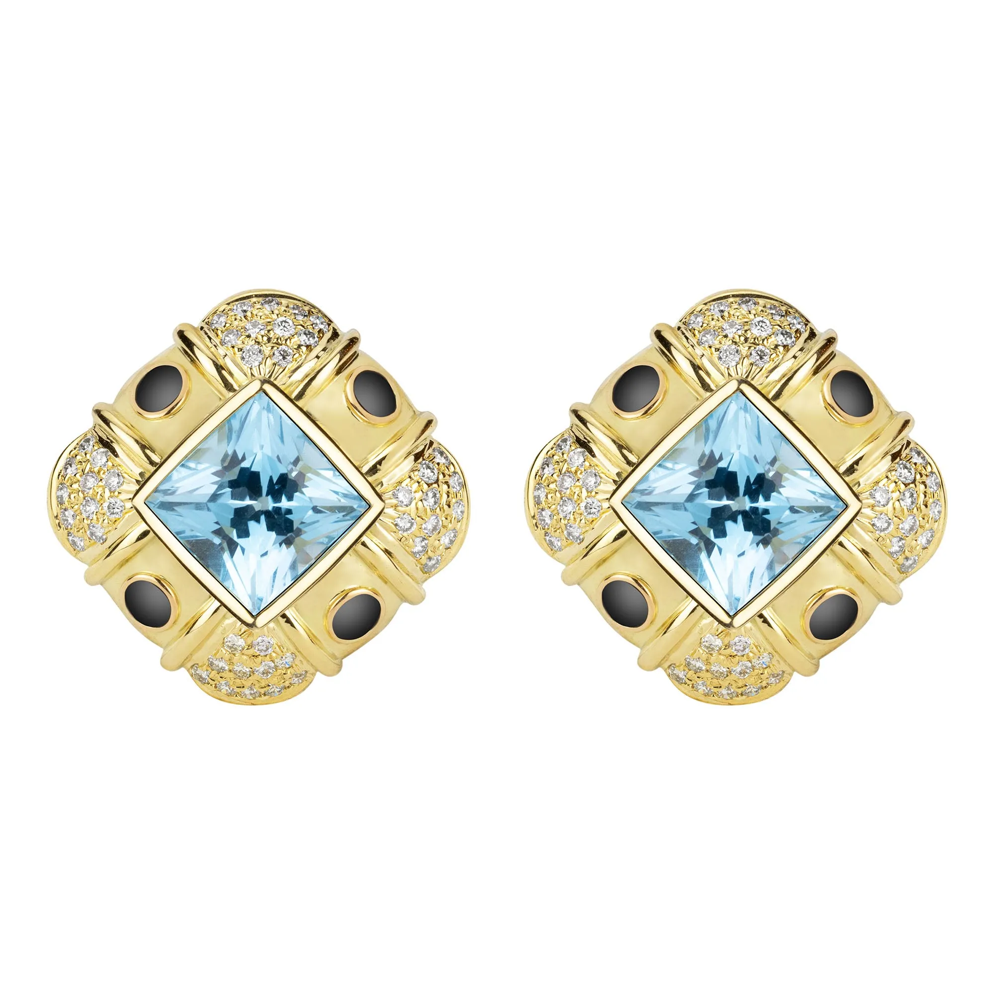Earrings - Blue Topaz And Diamond (enamel)