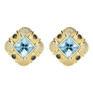 Earrings - Blue Topaz And Diamond (enamel)