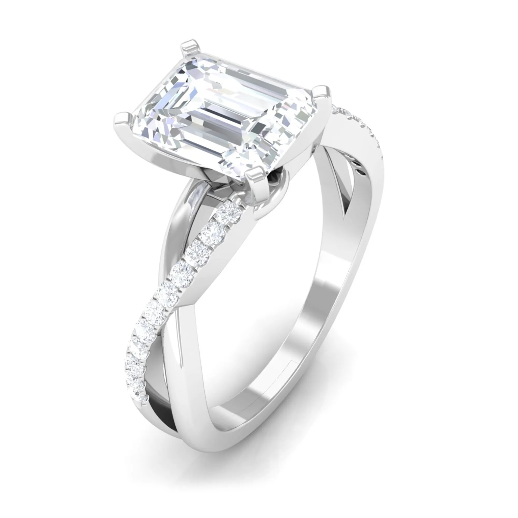 Emerald Cut Zircon Solitaire Ring in Infinity Shank