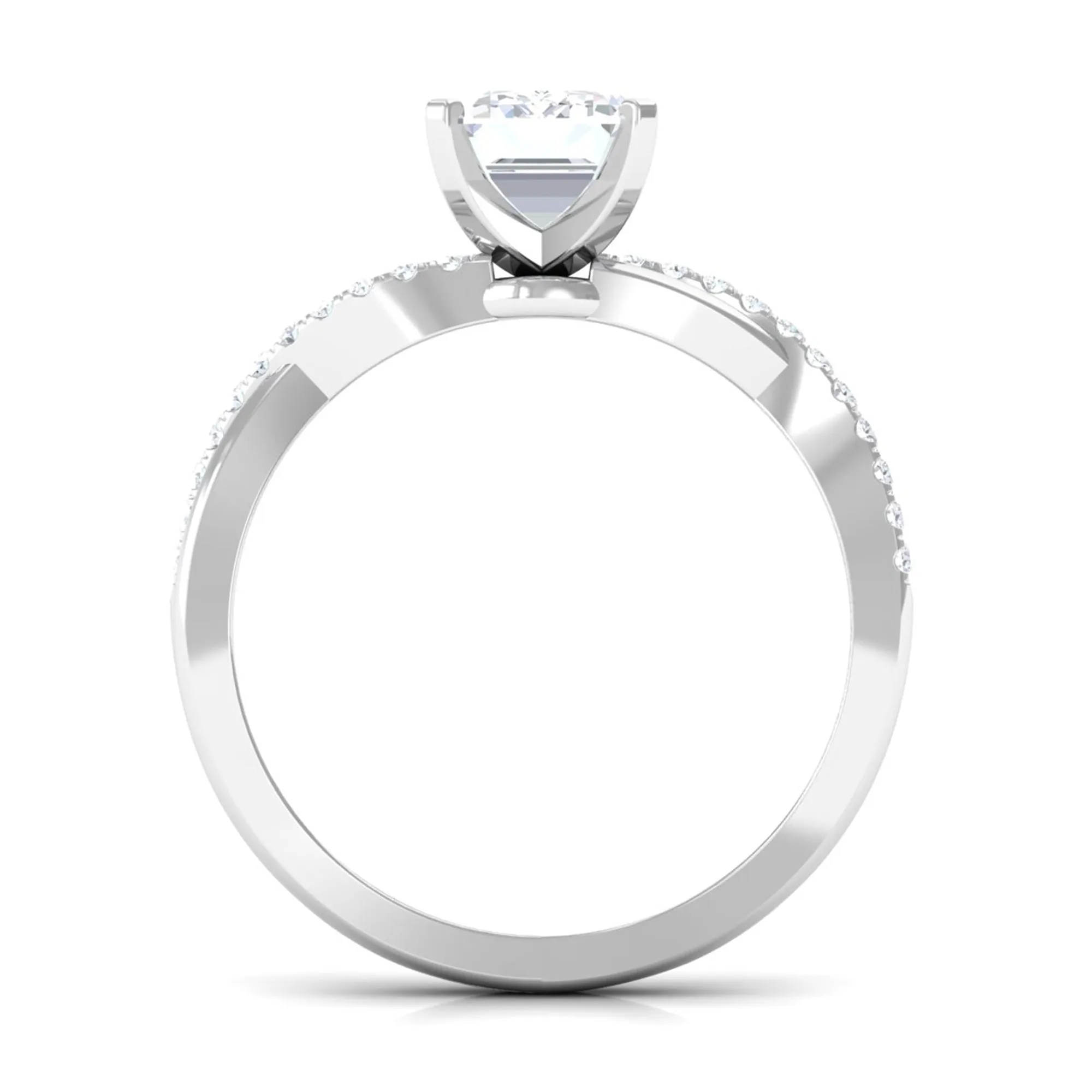 Emerald Cut Zircon Solitaire Ring in Infinity Shank