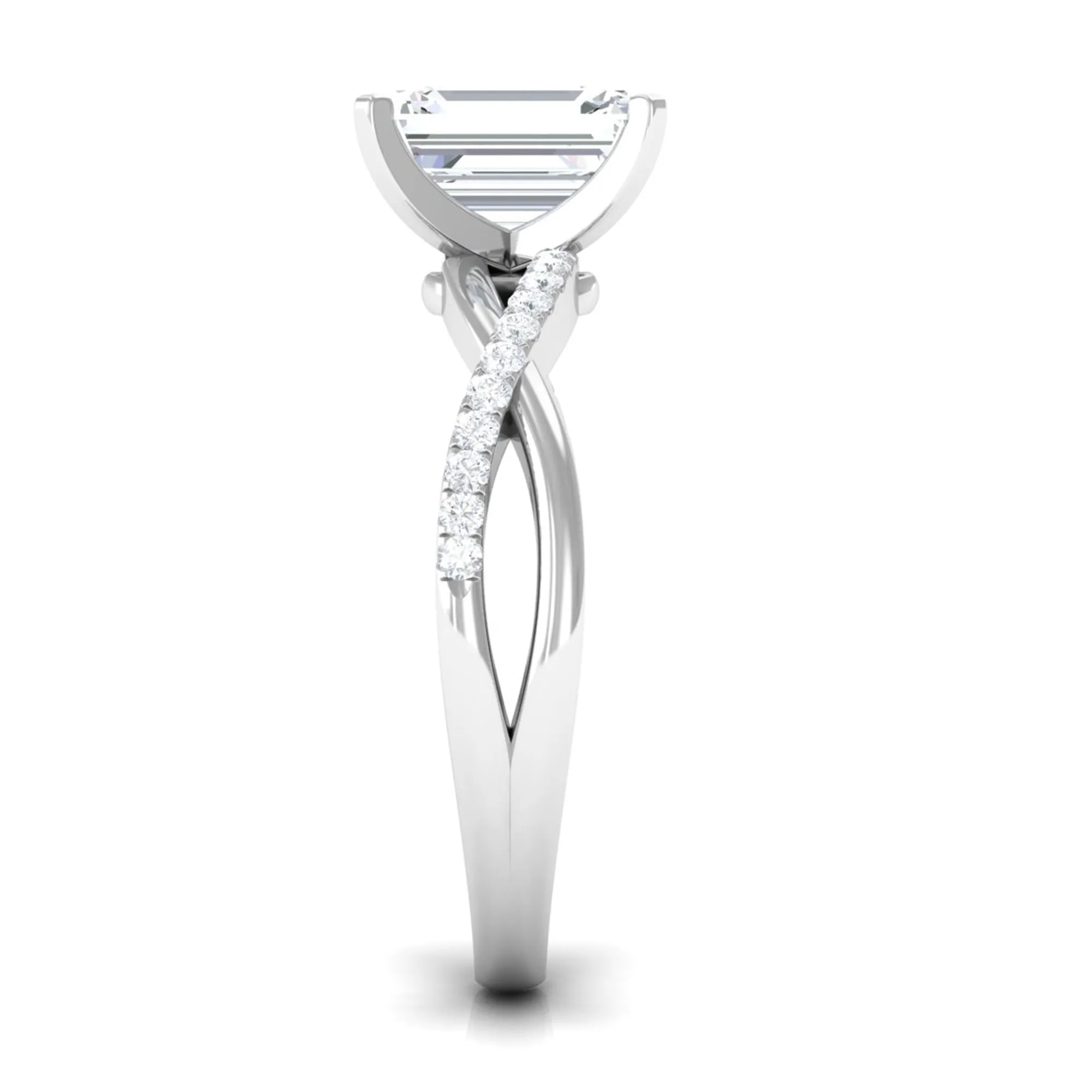 Emerald Cut Zircon Solitaire Ring in Infinity Shank