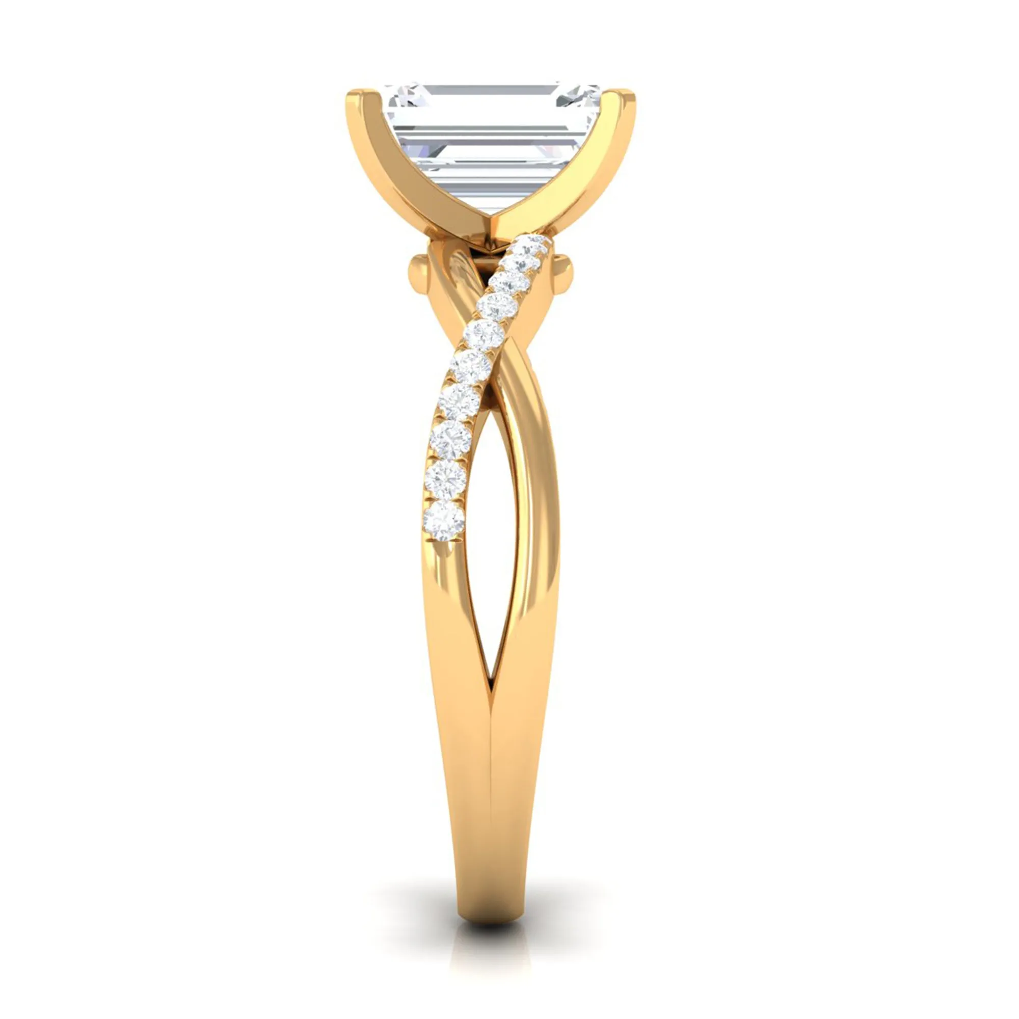 Emerald Cut Zircon Solitaire Ring in Infinity Shank