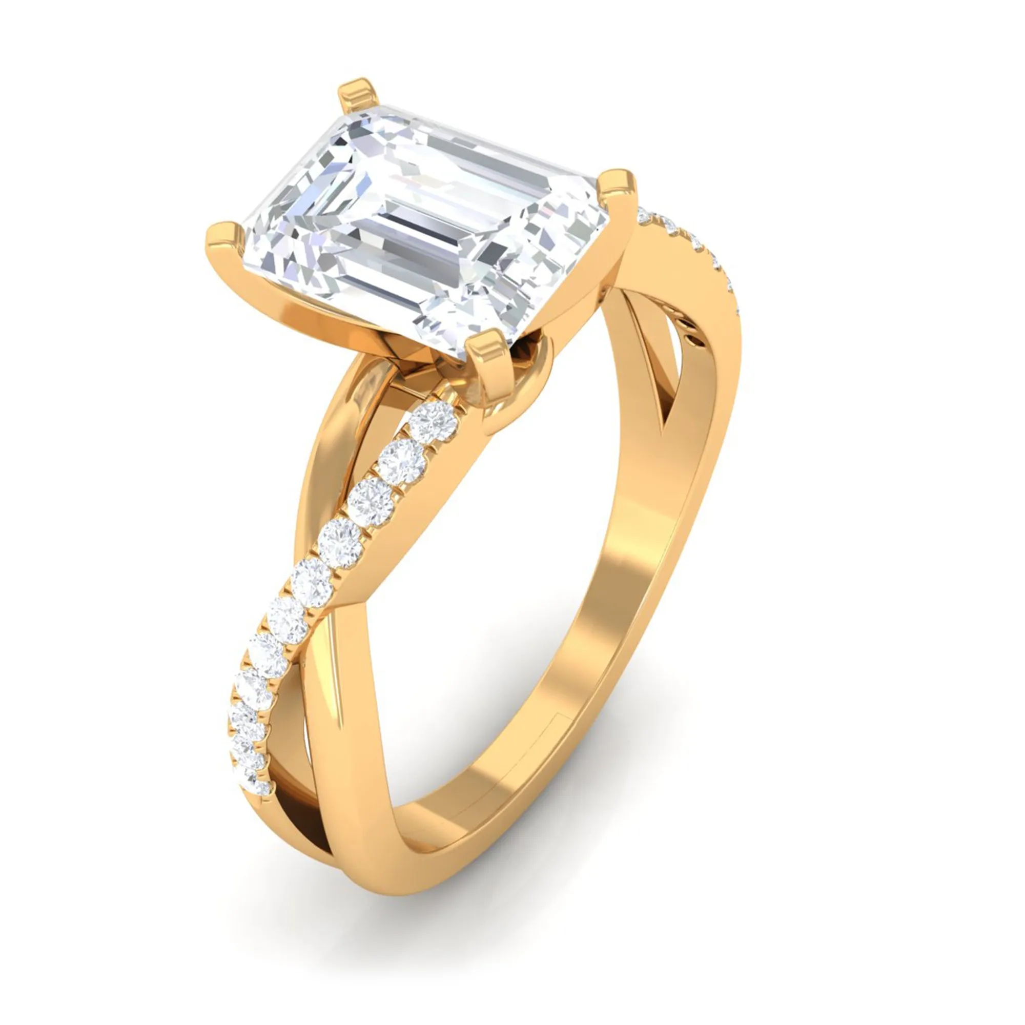 Emerald Cut Zircon Solitaire Ring in Infinity Shank