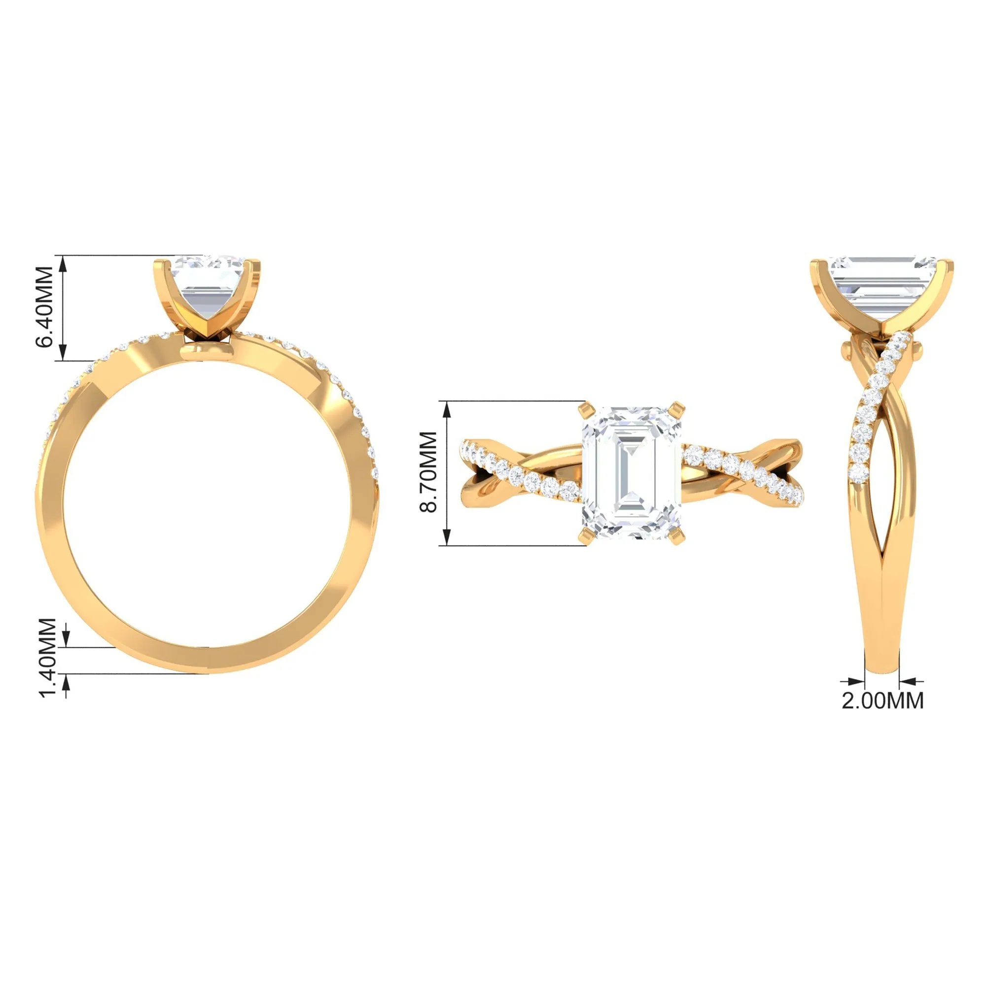 Emerald Cut Zircon Solitaire Ring in Infinity Shank