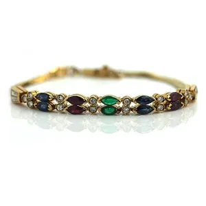 Estate Ruby Sapphire and Emerald Diamond Bracelet