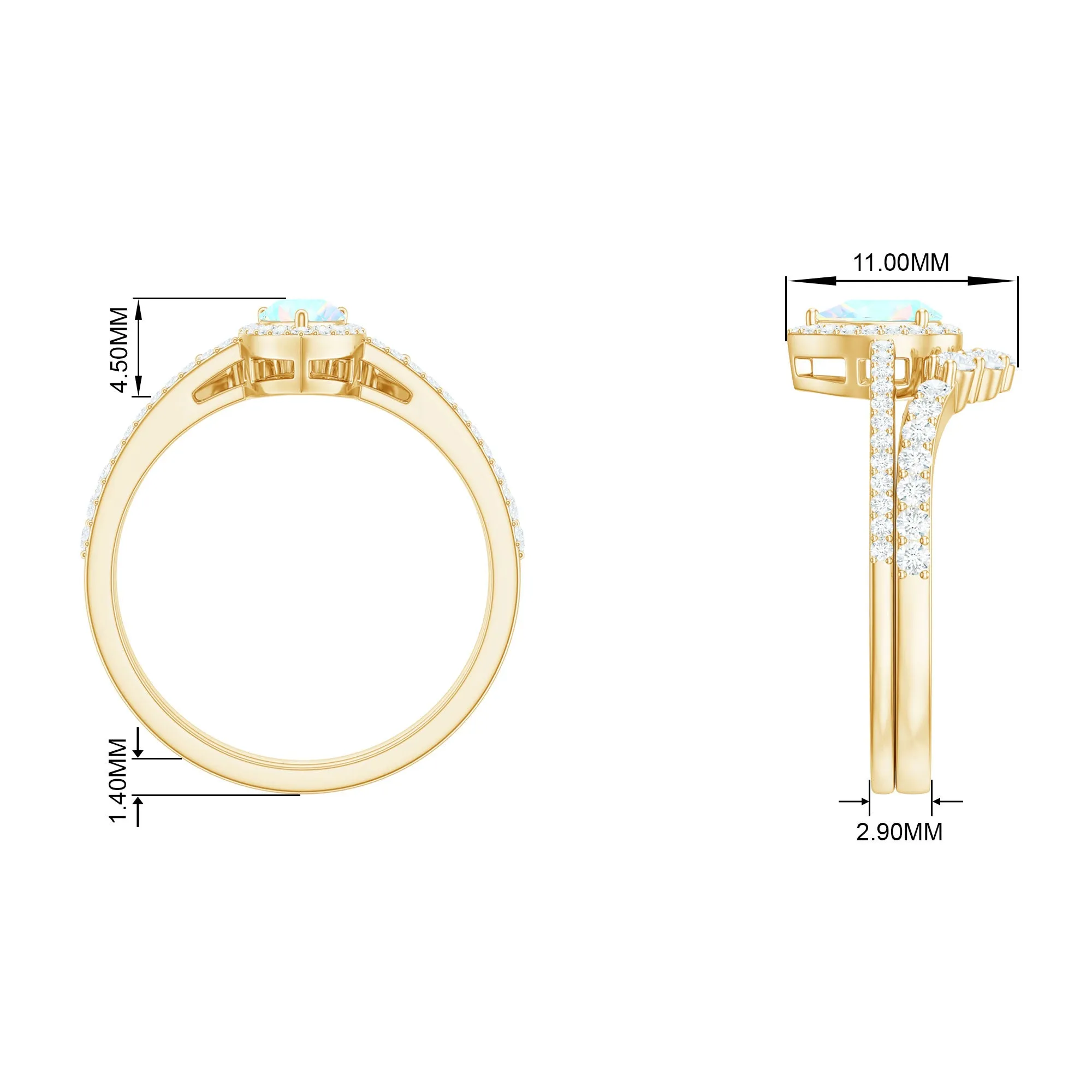 Ethiopian Opal Designer Teardrop Ring Set with Moissanite Halo