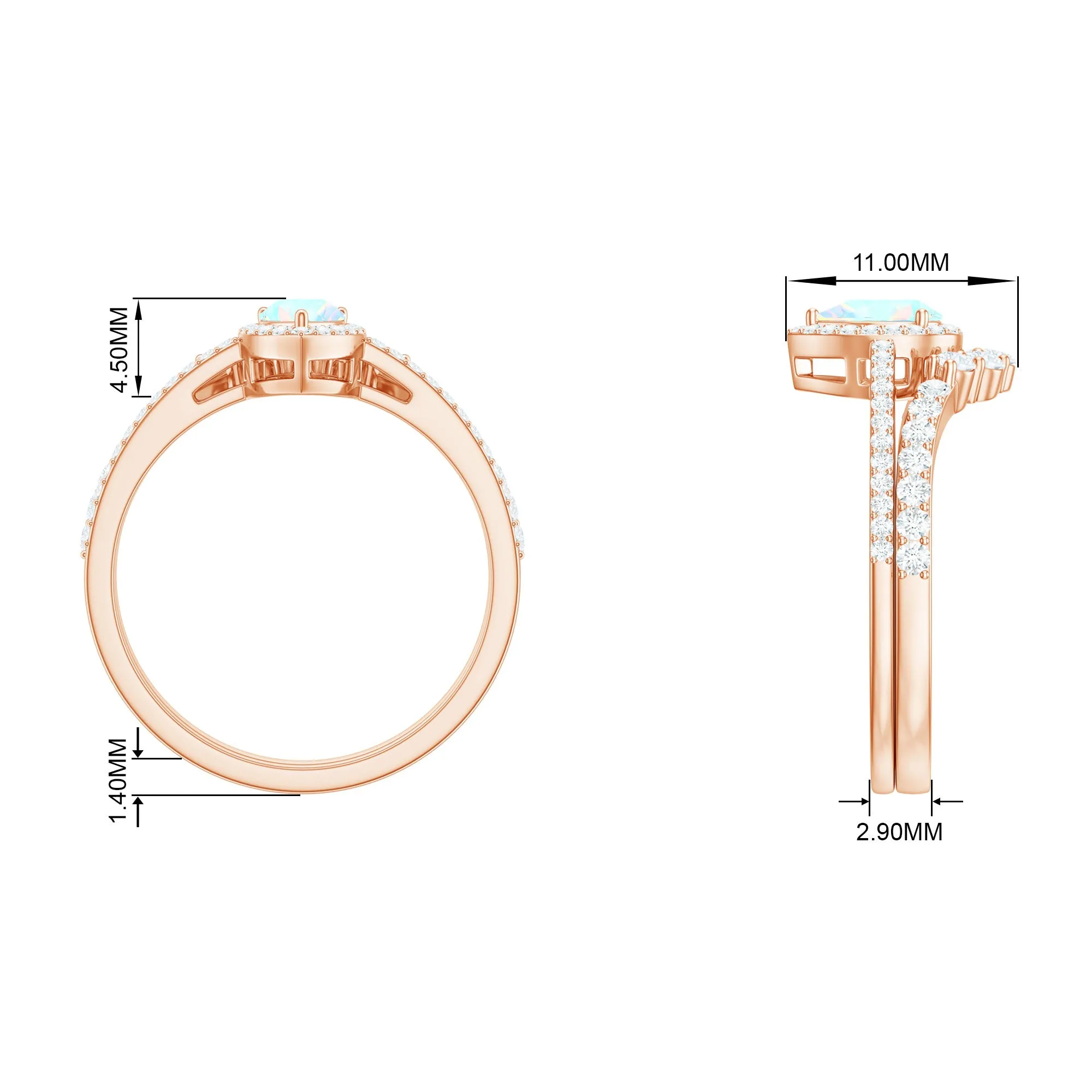 Ethiopian Opal Designer Teardrop Ring Set with Moissanite Halo