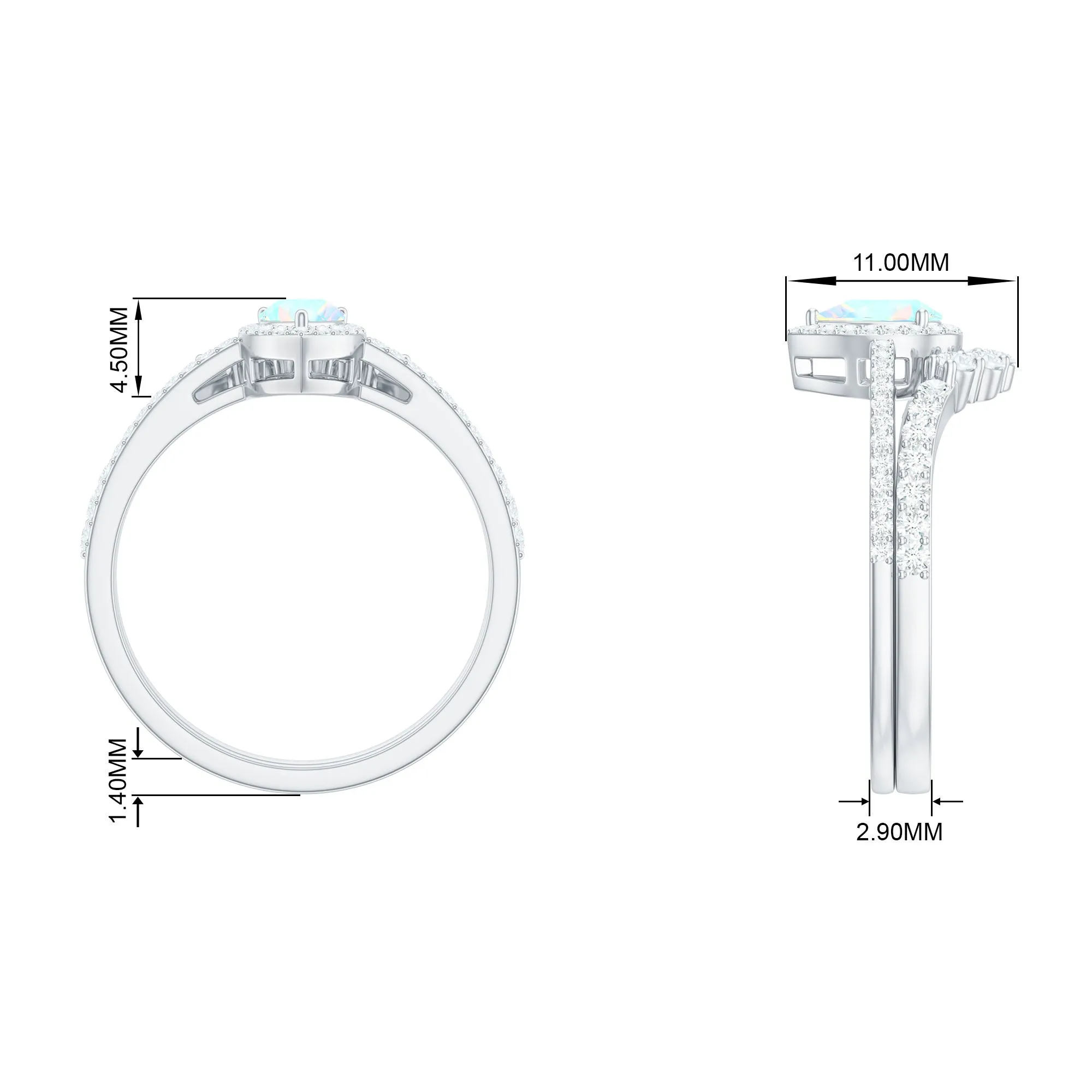 Ethiopian Opal Designer Teardrop Ring Set with Moissanite Halo