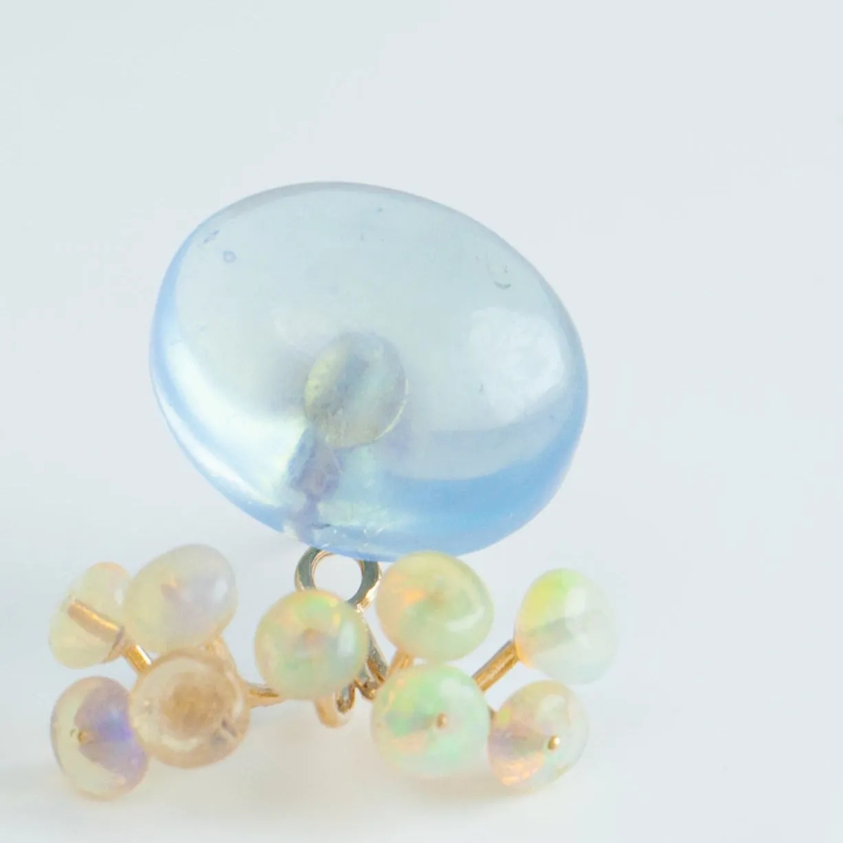 Fairy cabochon aquamarine and opal earrings