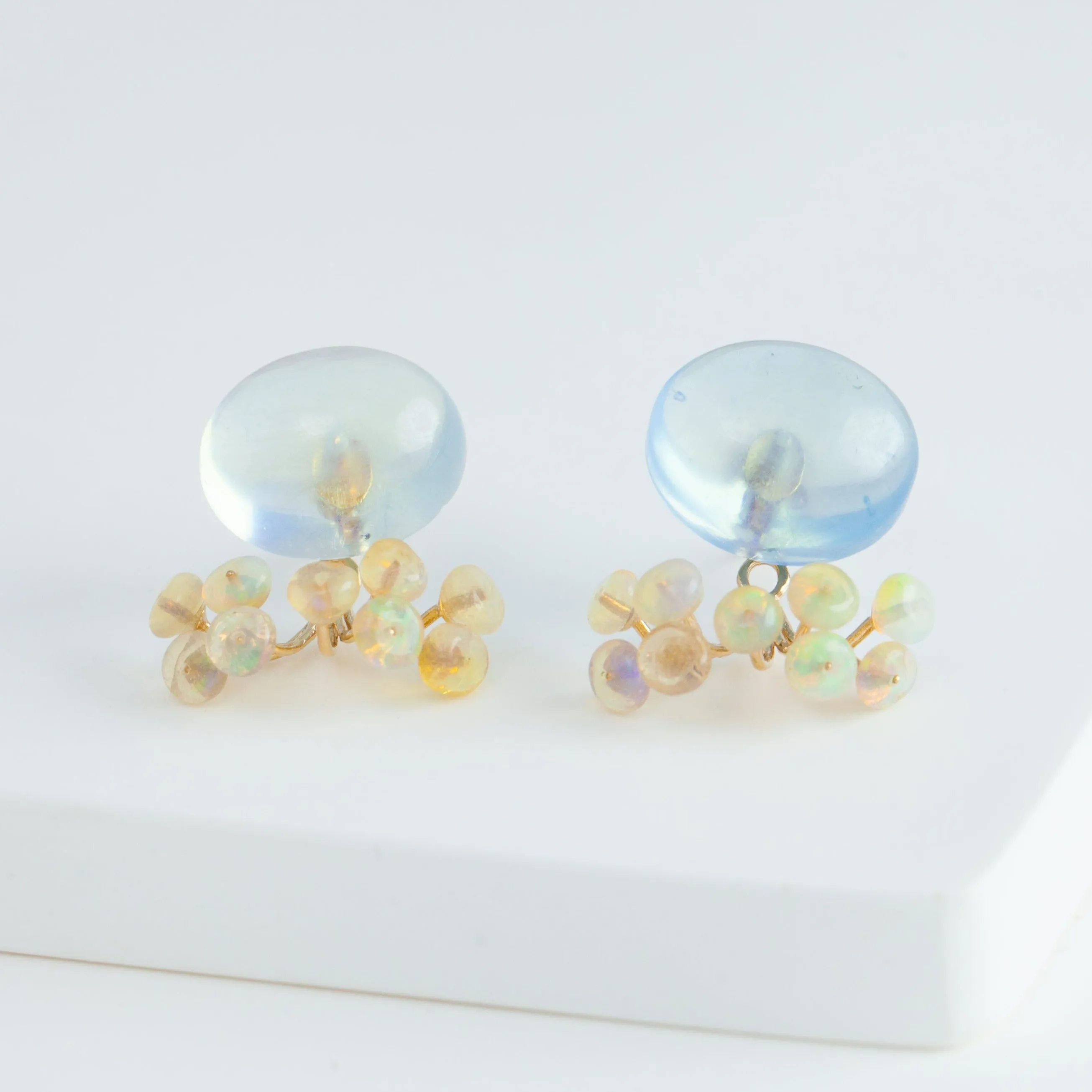 Fairy cabochon aquamarine and opal earrings