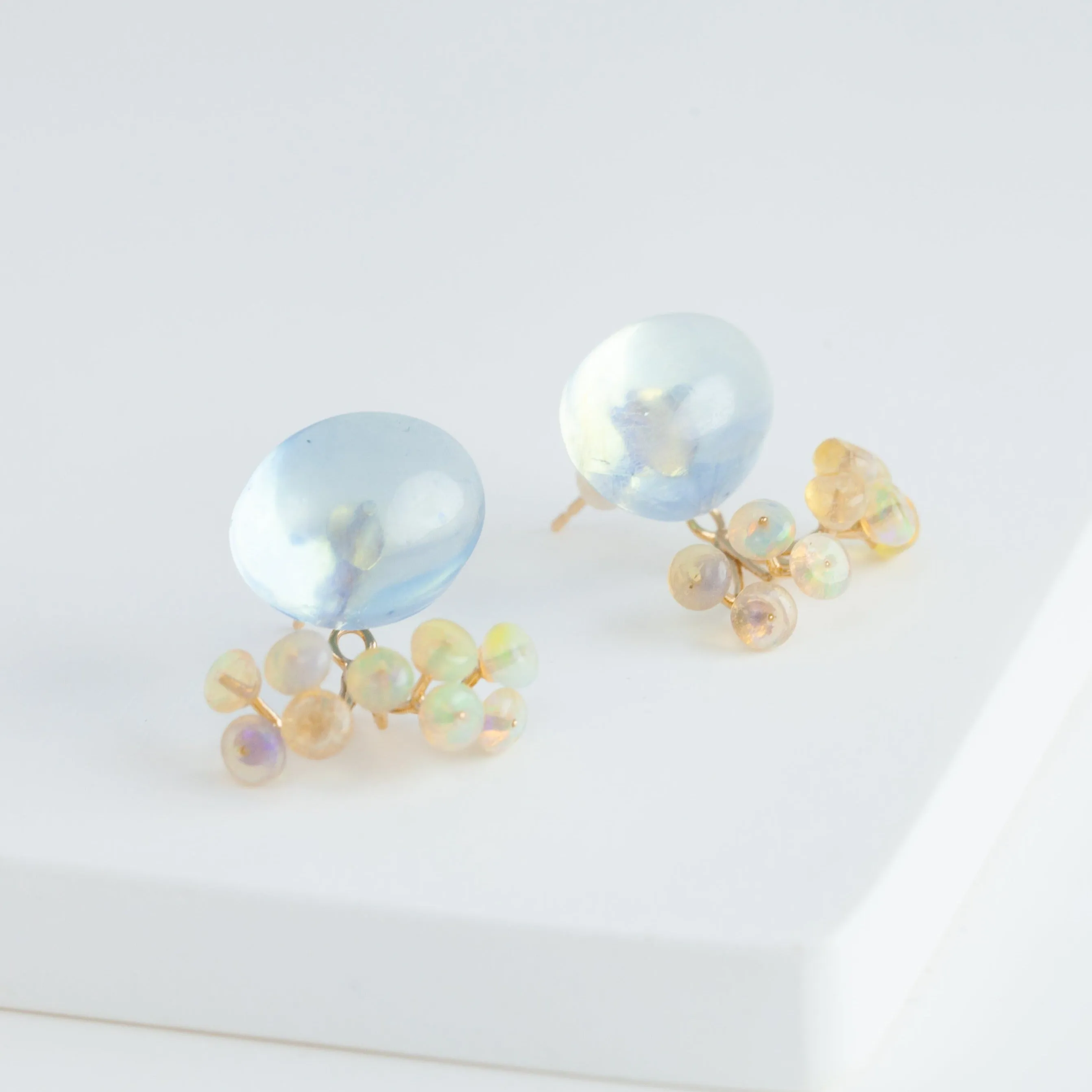 Fairy cabochon aquamarine and opal earrings