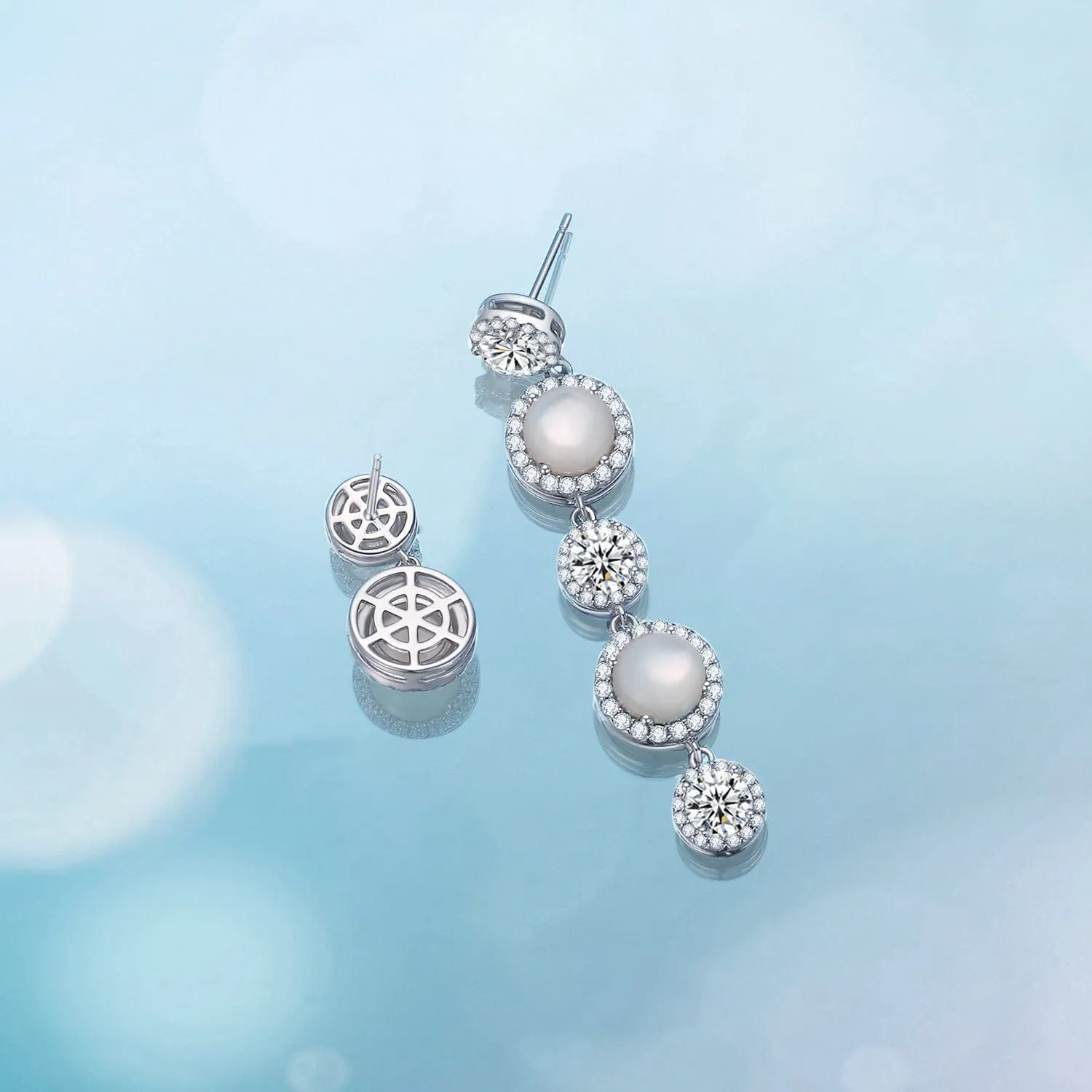 FANCIME "Crystal Blanc" Pearl Dangling Sterling Silver Earrings