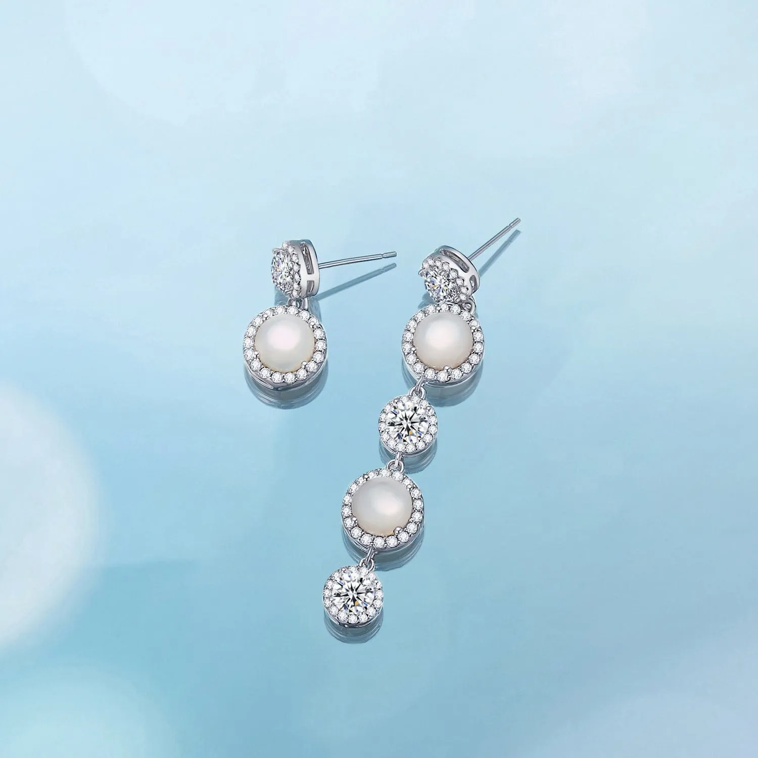 FANCIME "Crystal Blanc" Pearl Dangling Sterling Silver Earrings