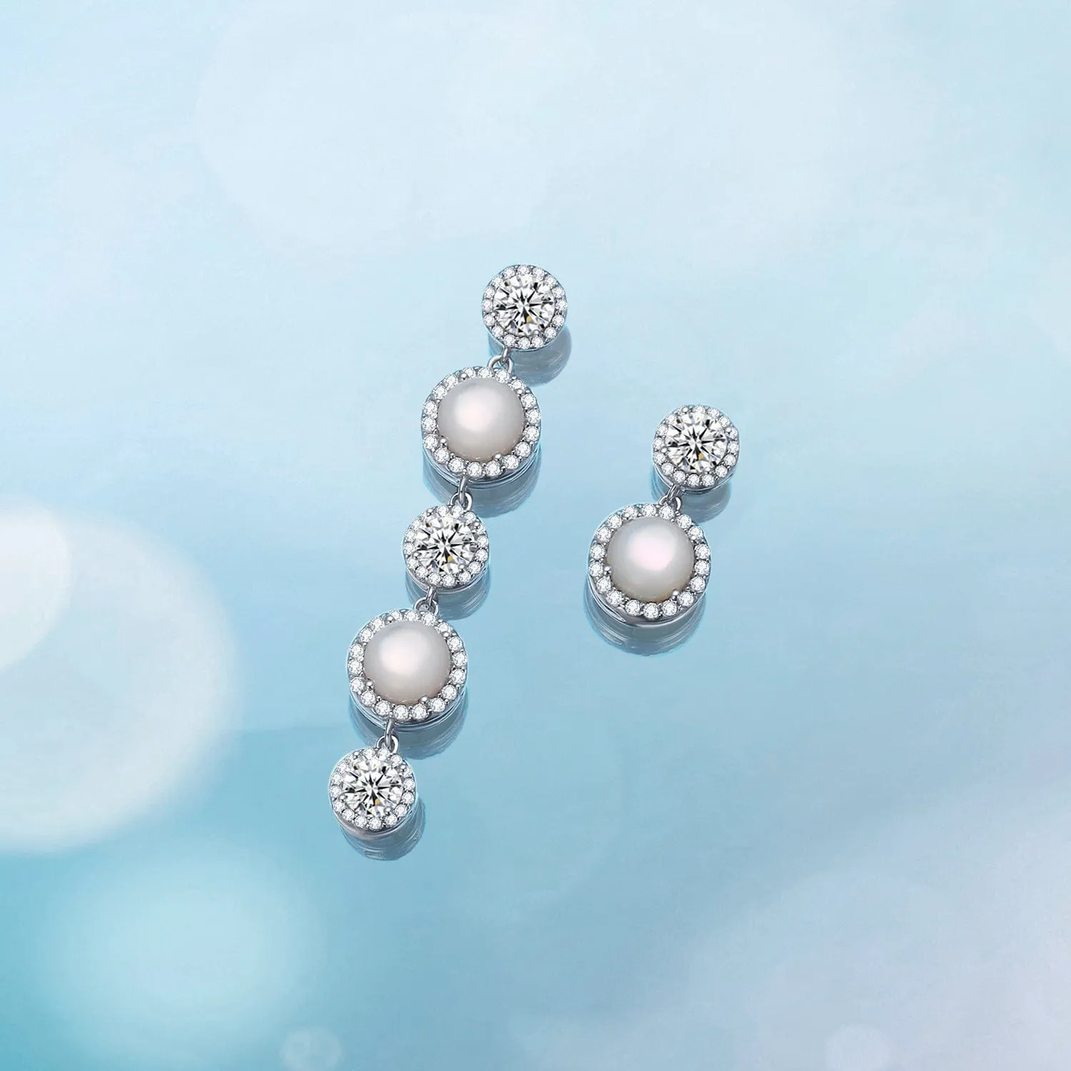 FANCIME "Crystal Blanc" Pearl Dangling Sterling Silver Earrings