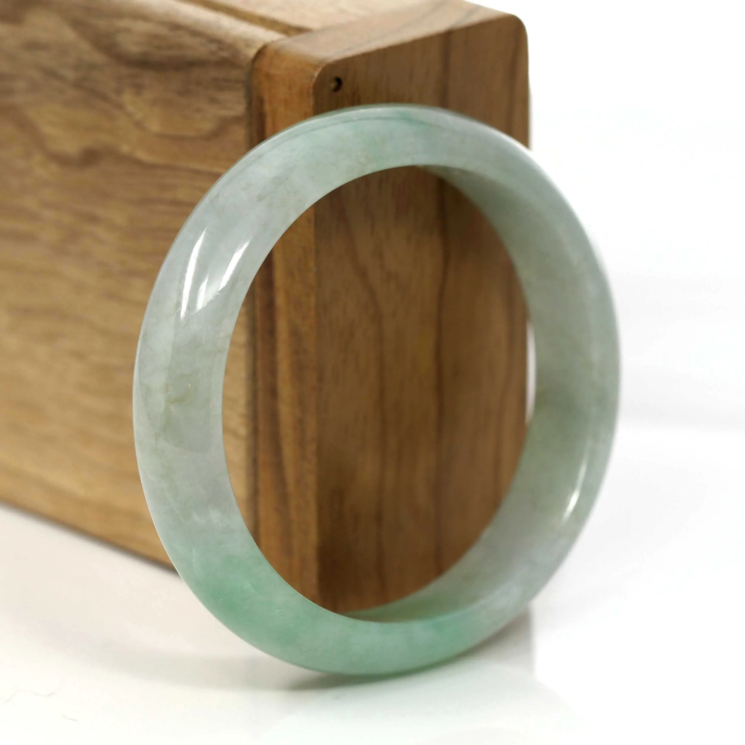Genuine Burmese Green Jadeite Jade Oval Bangle (55.58 mm) #357