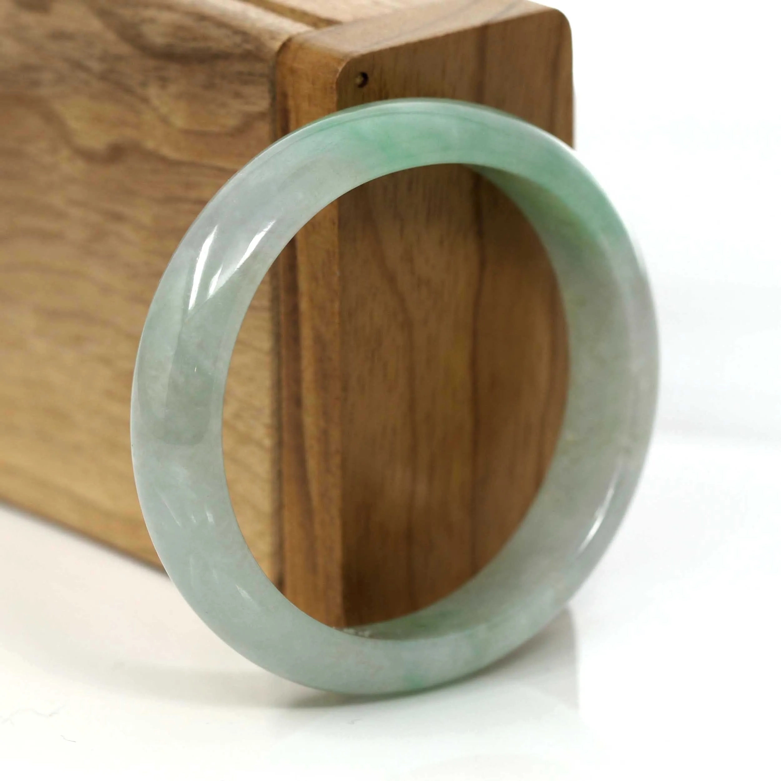 Genuine Burmese Green Jadeite Jade Oval Bangle (55.58 mm) #357