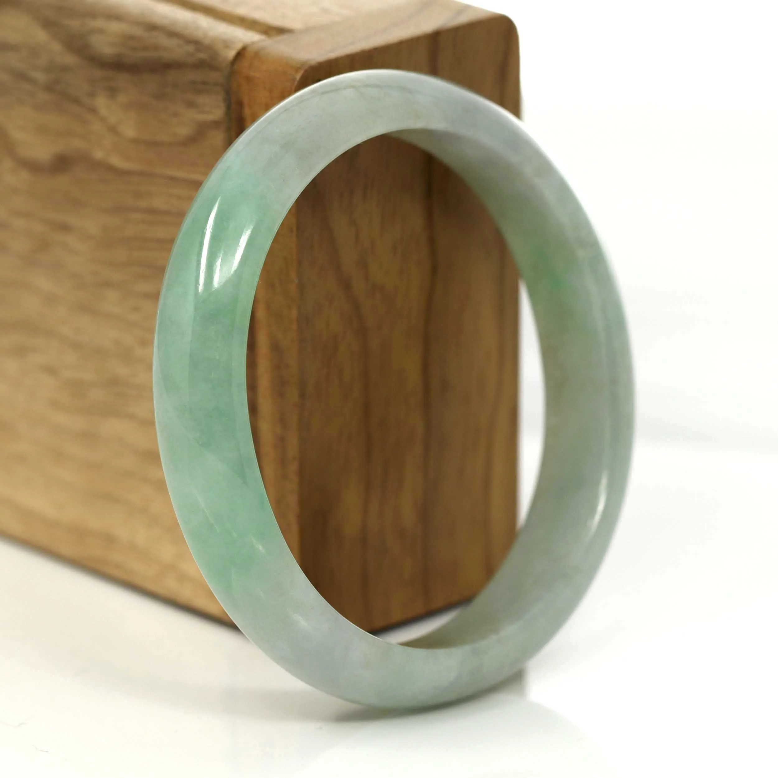 Genuine Burmese Green Jadeite Jade Oval Bangle (55.58 mm) #357
