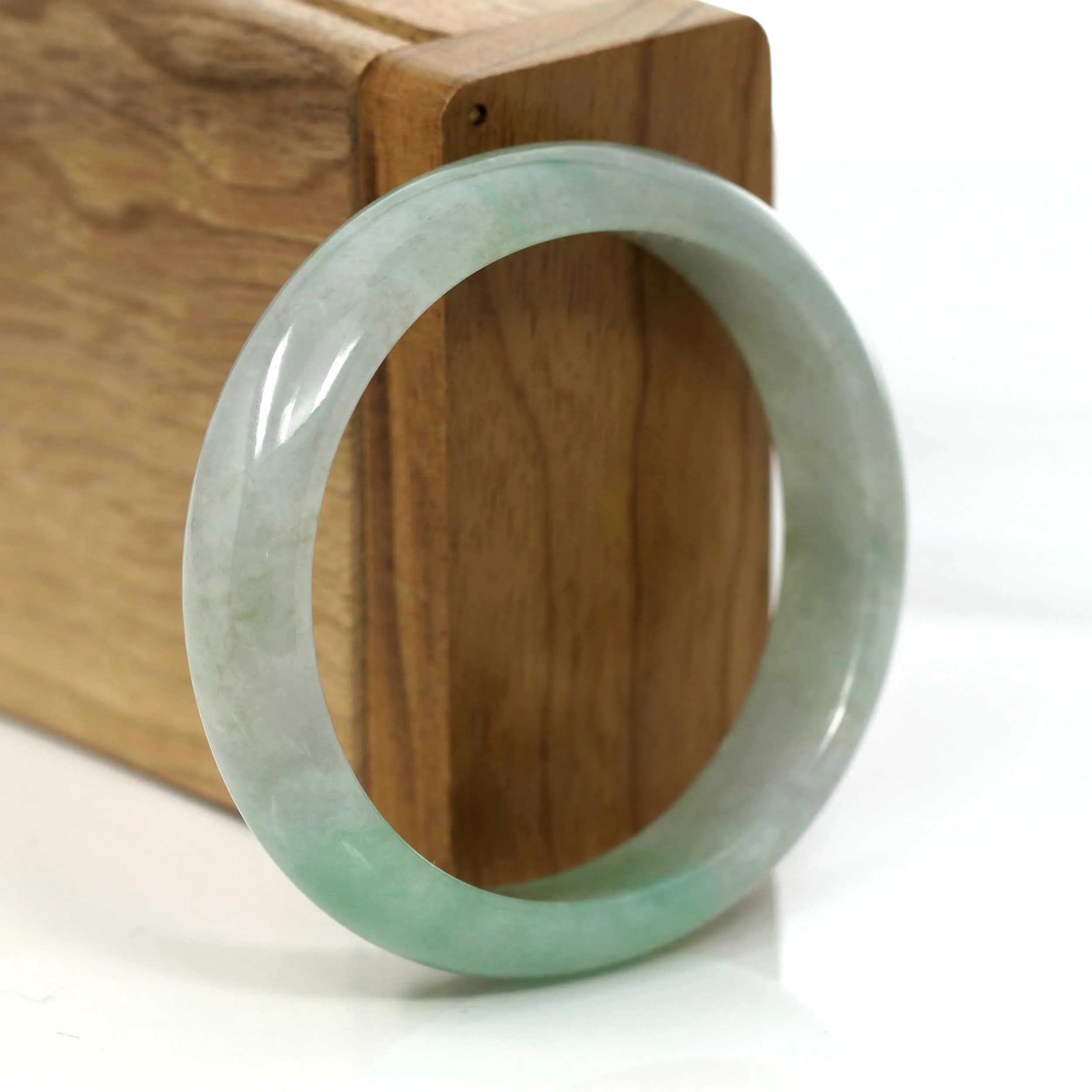 Genuine Burmese Green Jadeite Jade Oval Bangle (55.58 mm) #357