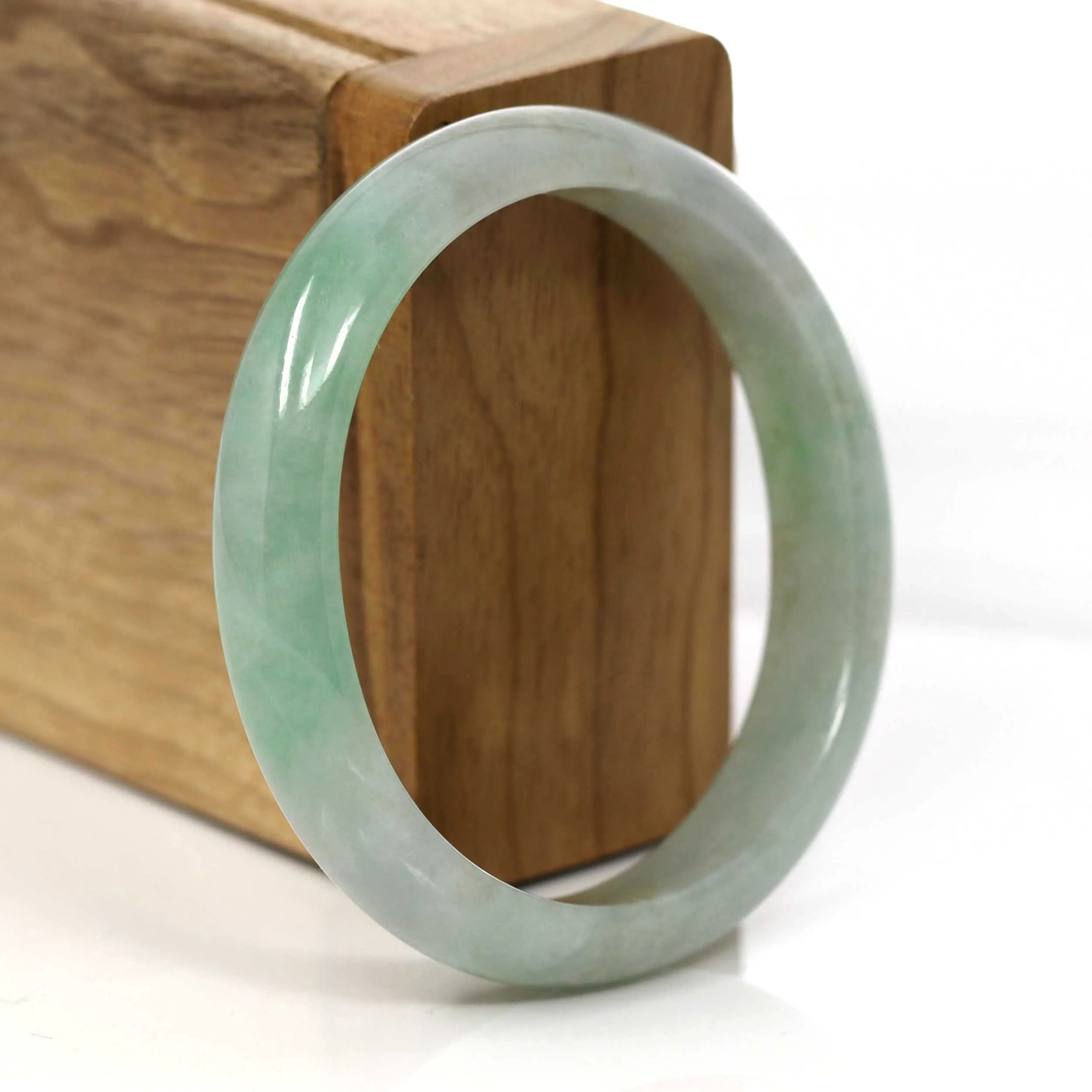 Genuine Burmese Green Jadeite Jade Oval Bangle (55.58 mm) #357