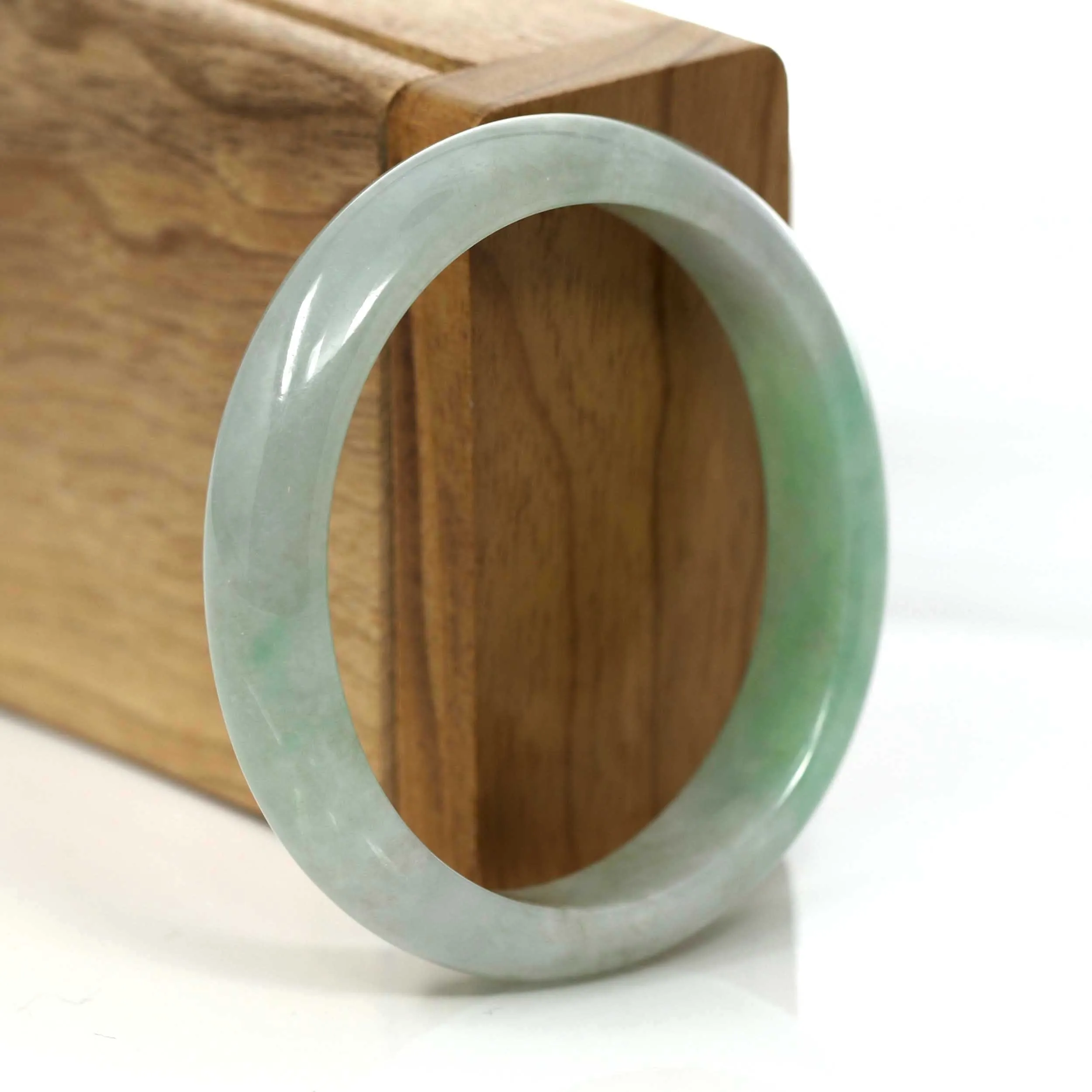 Genuine Burmese Green Jadeite Jade Oval Bangle (55.58 mm) #357