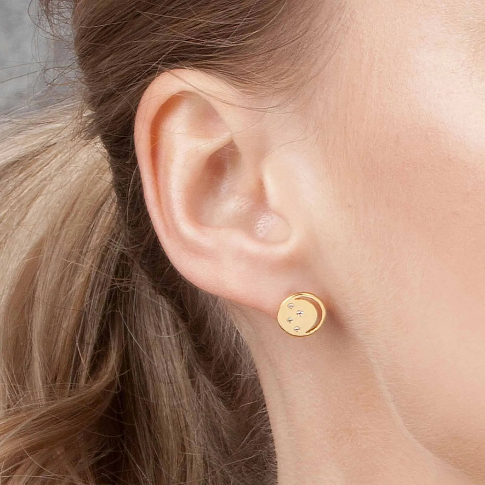 Gold Earrings White Topaz Eclipse