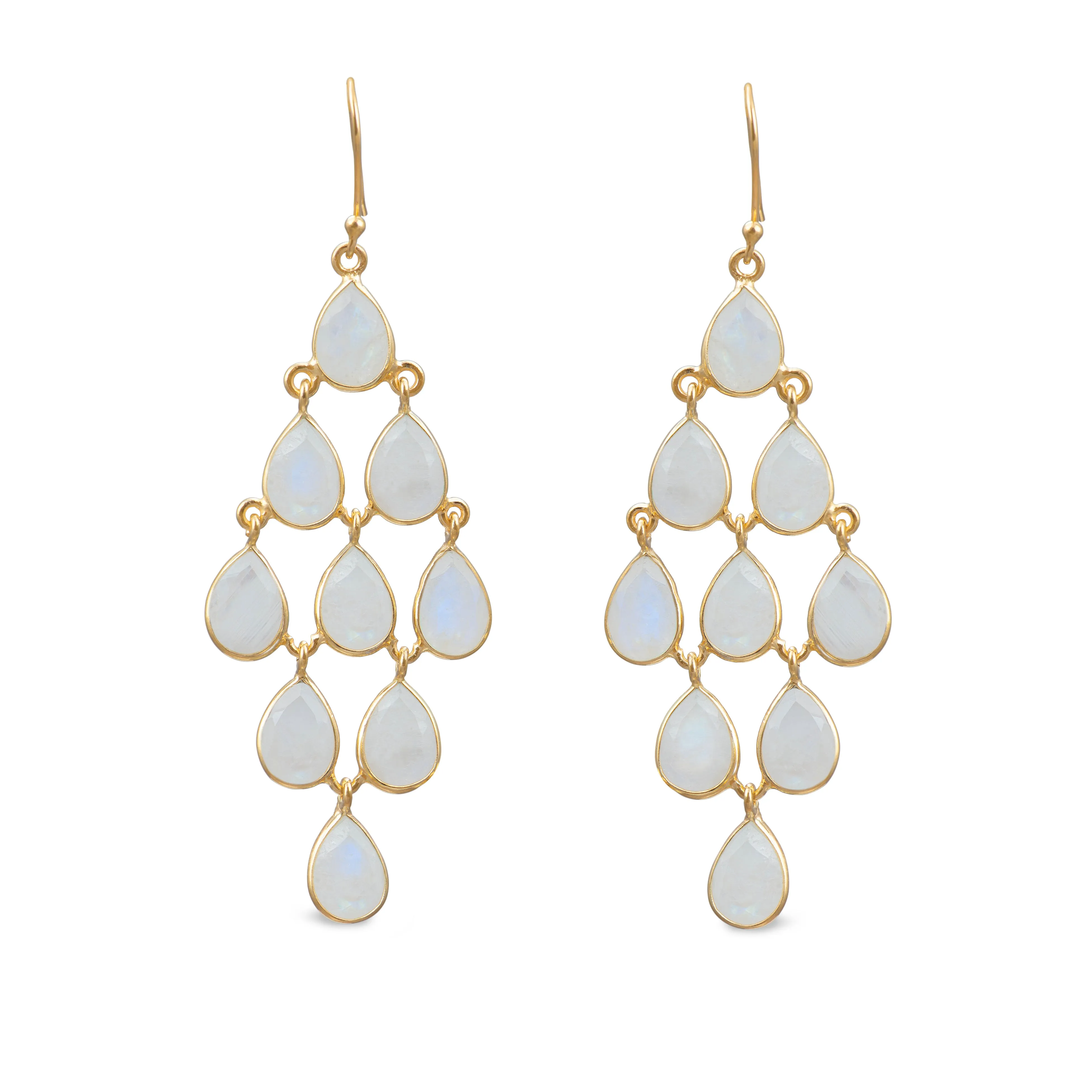 Gold Plated Sterling Silver Chandelier Earrings with Natural Gemstones  - Moonstone