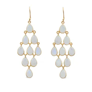 Gold Plated Sterling Silver Chandelier Earrings with Natural Gemstones  - Moonstone
