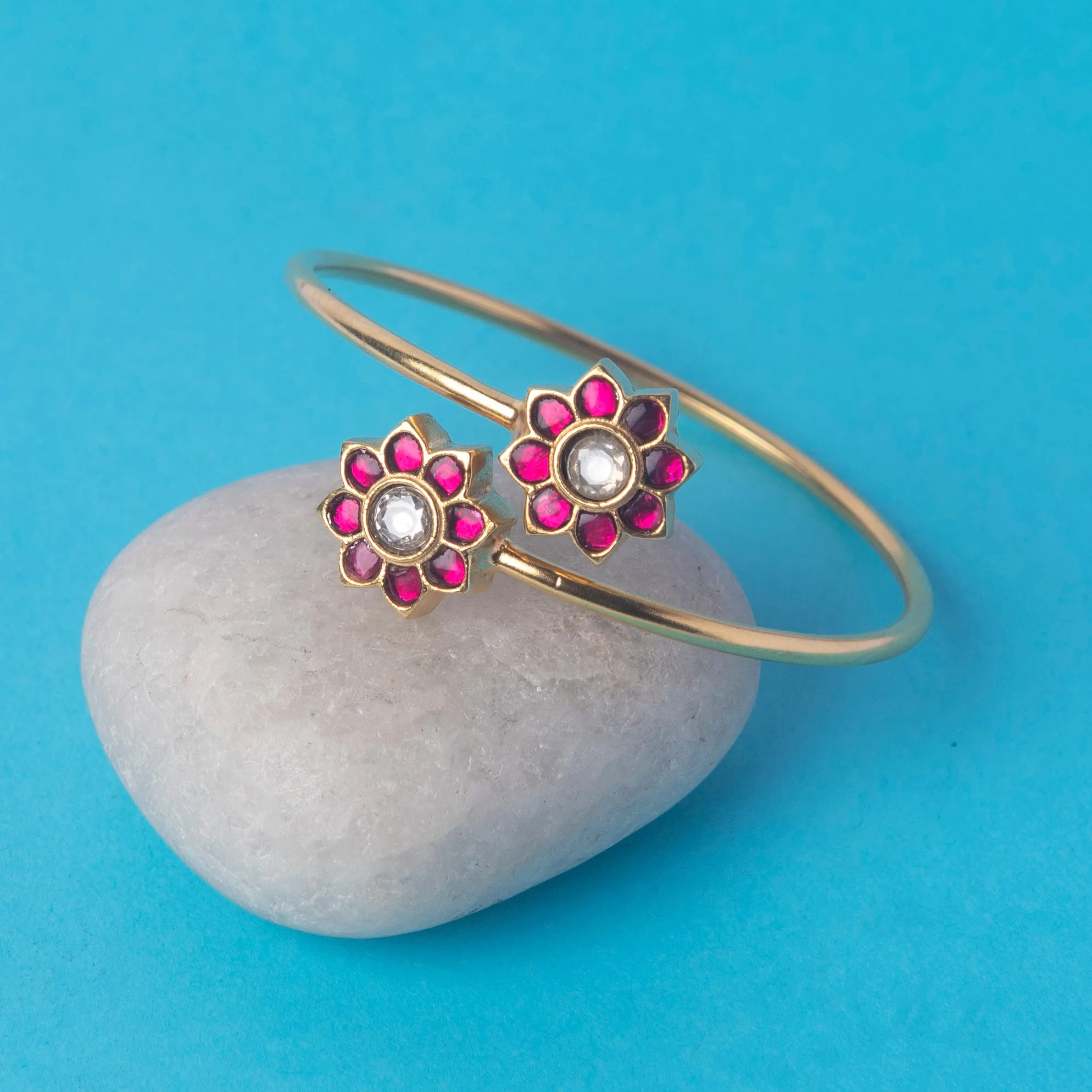Gold Polished Kundan Silver Bracelet