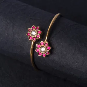 Gold Polished Kundan Silver Bracelet