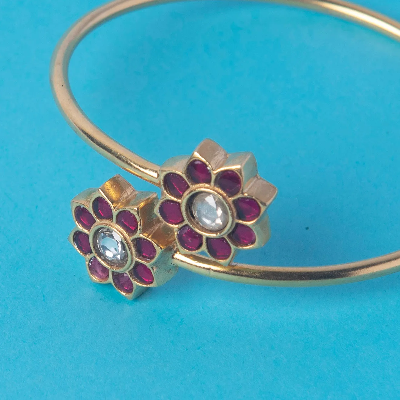 Gold Polished Kundan Silver Bracelet