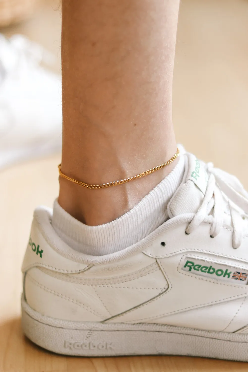 Gold tone chain anklet for men, minimalist mens ankle bracelet