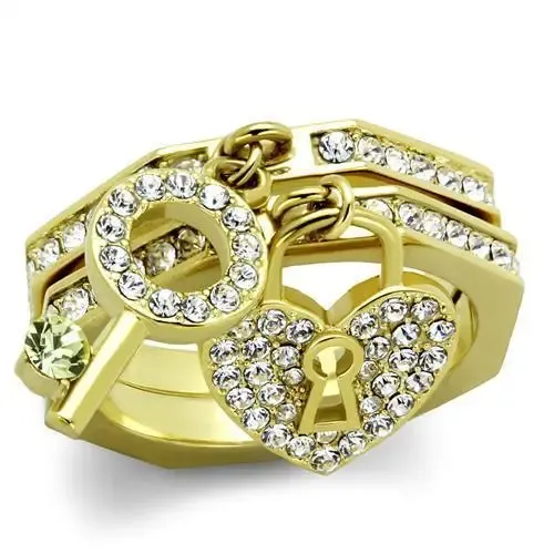Golden Key to Love: IP Gold Stainless Steel Ring with Citrine Yellow Crystals, Luxury Love Symbol, Playful Elegant Ring