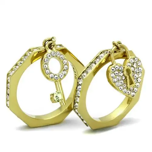 Golden Key to Love: IP Gold Stainless Steel Ring with Citrine Yellow Crystals, Luxury Love Symbol, Playful Elegant Ring