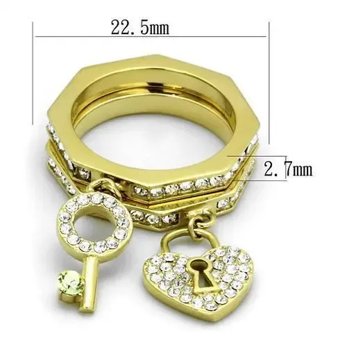 Golden Key to Love: IP Gold Stainless Steel Ring with Citrine Yellow Crystals, Luxury Love Symbol, Playful Elegant Ring