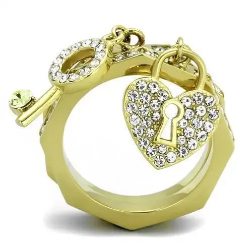 Golden Key to Love: IP Gold Stainless Steel Ring with Citrine Yellow Crystals, Luxury Love Symbol, Playful Elegant Ring
