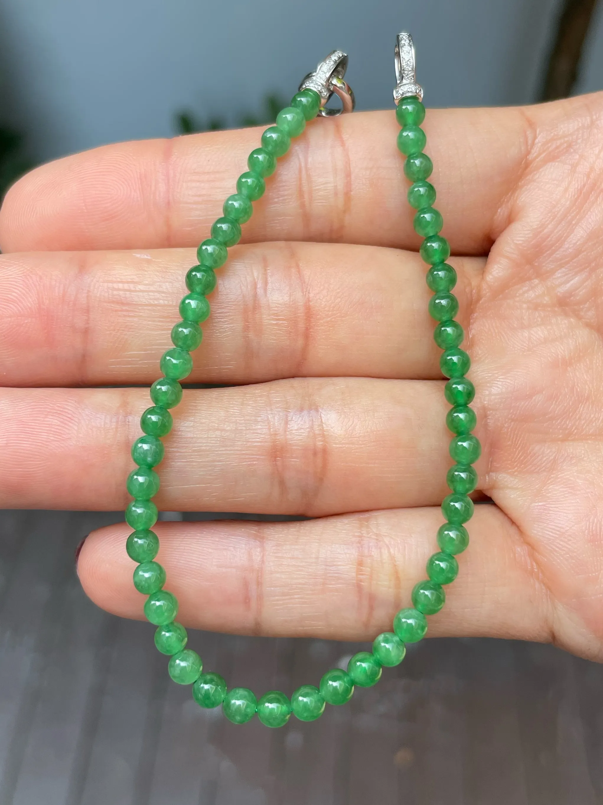 Green Jade Bracelet - Round Beads (NJBA138)