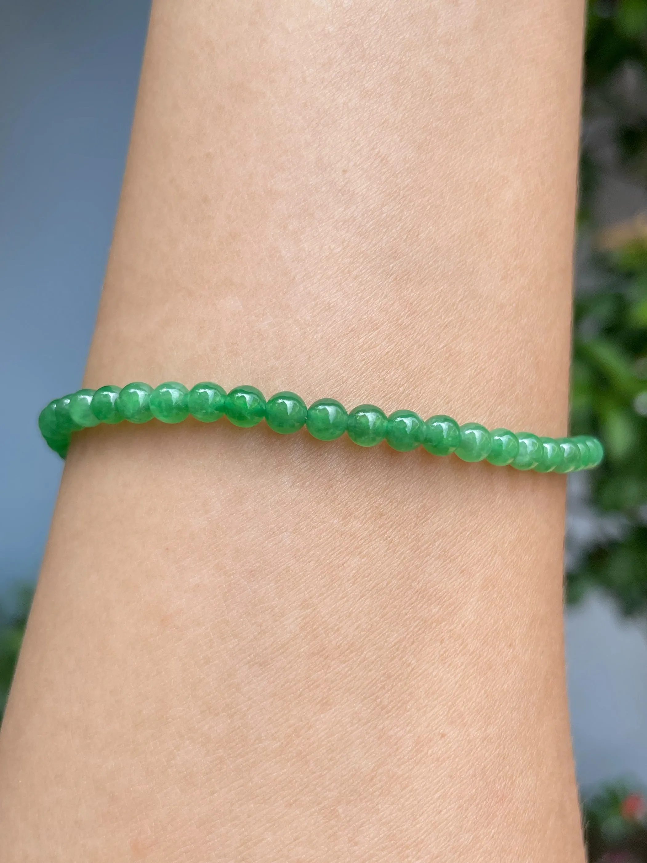 Green Jade Bracelet - Round Beads (NJBA138)
