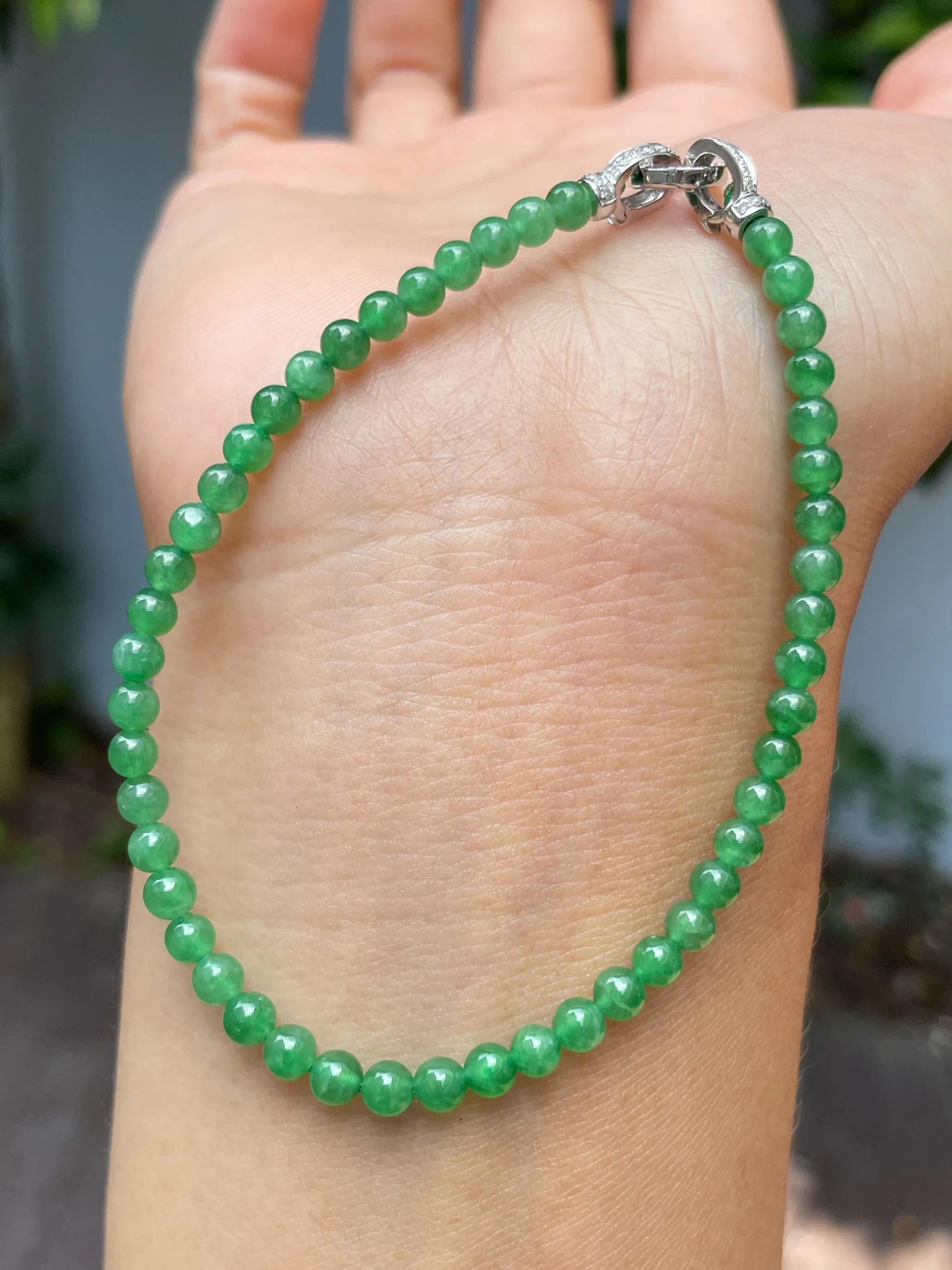 Green Jade Bracelet - Round Beads (NJBA138)