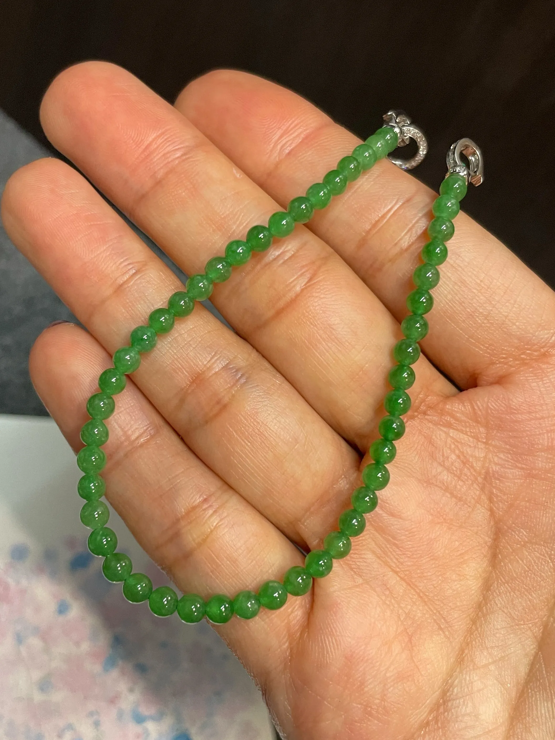 Green Jade Bracelet - Round Beads (NJBA138)