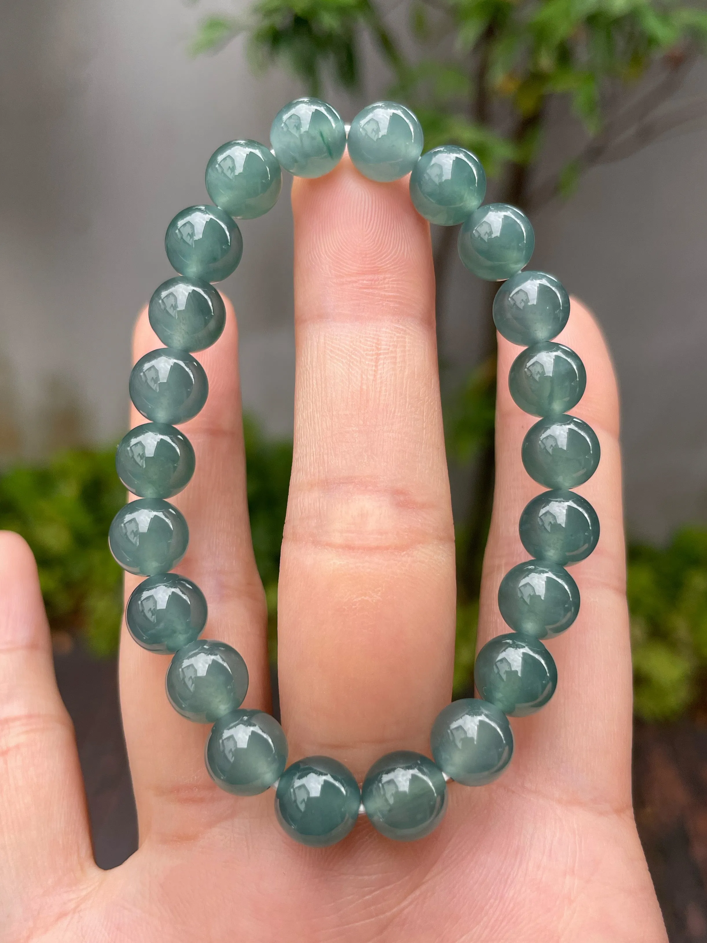 Greenish Blue Jade Bracelet - Round Beads (NJBA075)