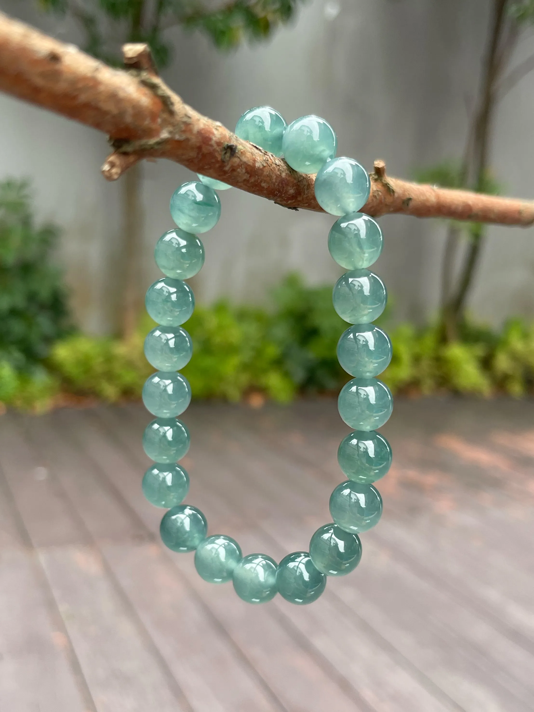 Greenish Blue Jade Bracelet - Round Beads (NJBA075)